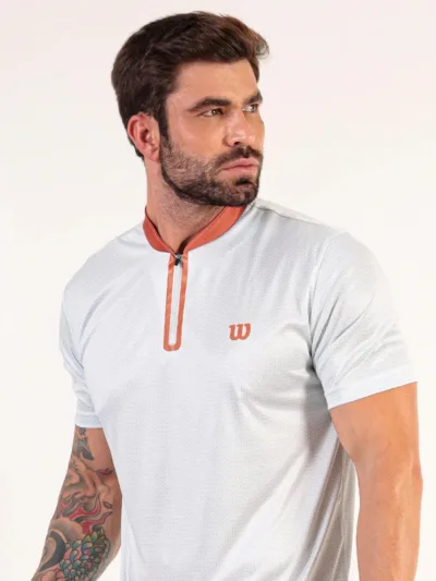 Camiseta Wilson Slam Zip Branca e Marrom - ATPSHOP