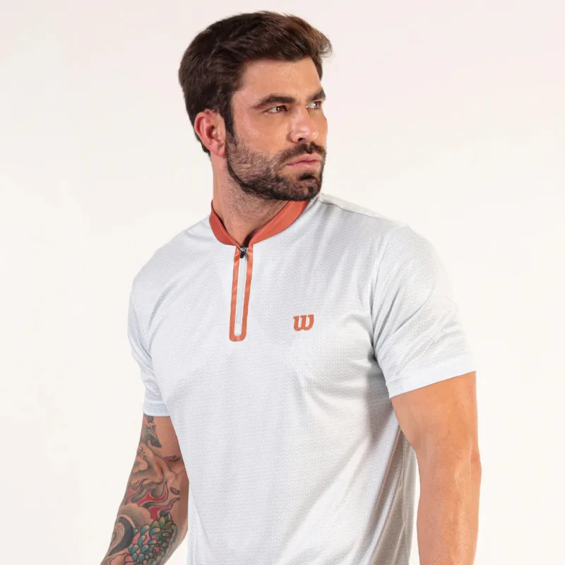 Camiseta Wilson Slam Zip Branca e Marrom - ATPSHOP