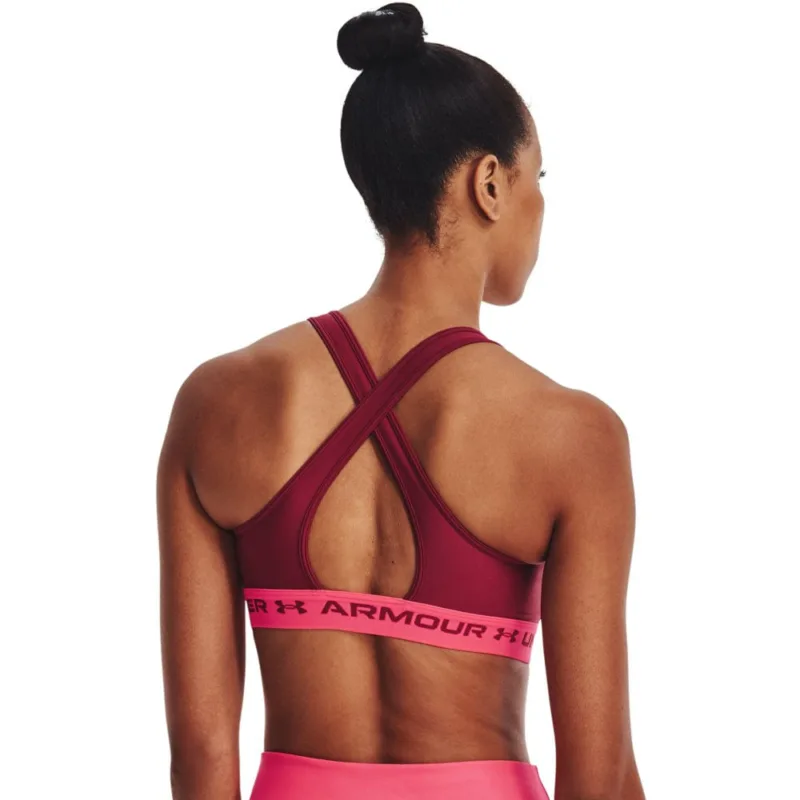 Top de Treino Feminino Under Armour Crossback Mid Bordô e Rosa - ATPSHOP