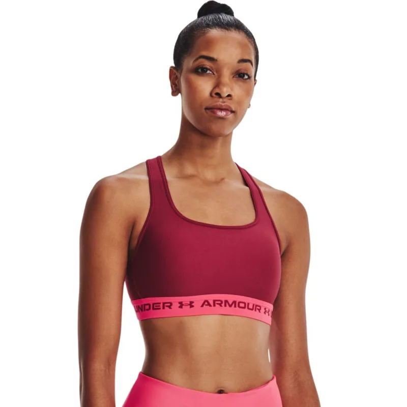 Top de Treino Feminino Under Armour Crossback Mid Bordô e Rosa - ATPSHOP